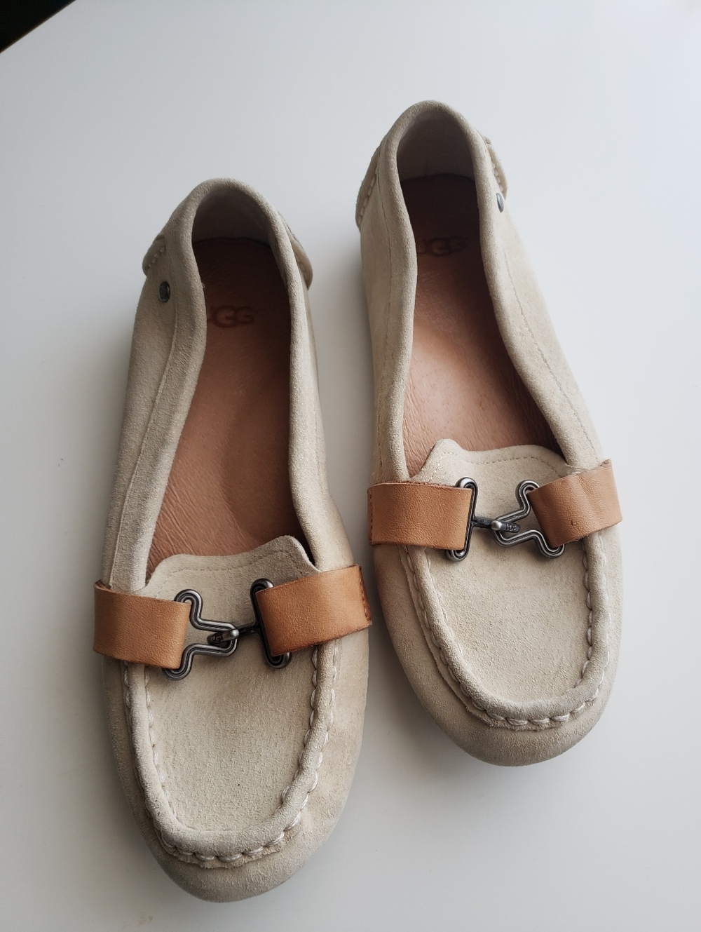 UGG Women's Aven Suede Driving Moccasin Loafers with Tan Leather Buckle Accent